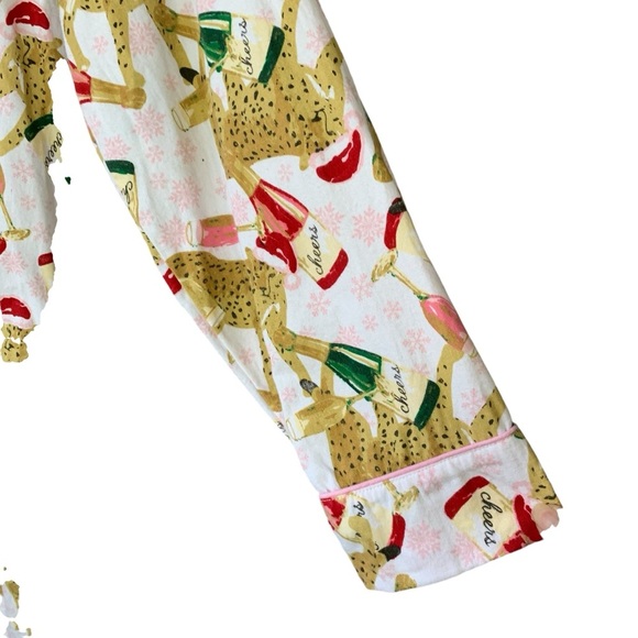 8 Oak Lane holiday leopard with Santa hat and champagne pajamas pant set. Size M - Picture 6 of 14